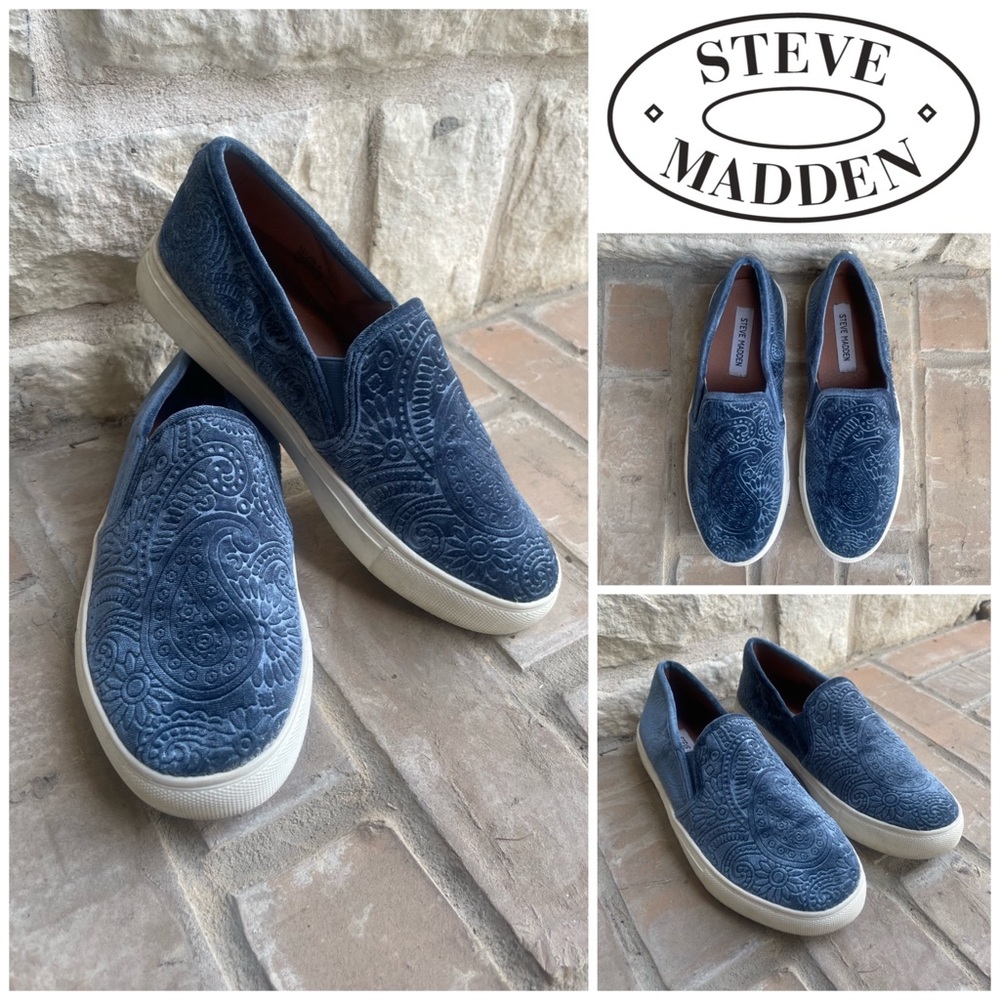 Steve Madden Velvet Paisley Blue Boho Sneakers, 8